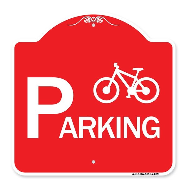 Signmission Designer Series Bicycle Parking W/ Graphic, Red & White Aluminum Sign, 18" x 18", RW-1818-24325 A-DES-RW-1818-24325